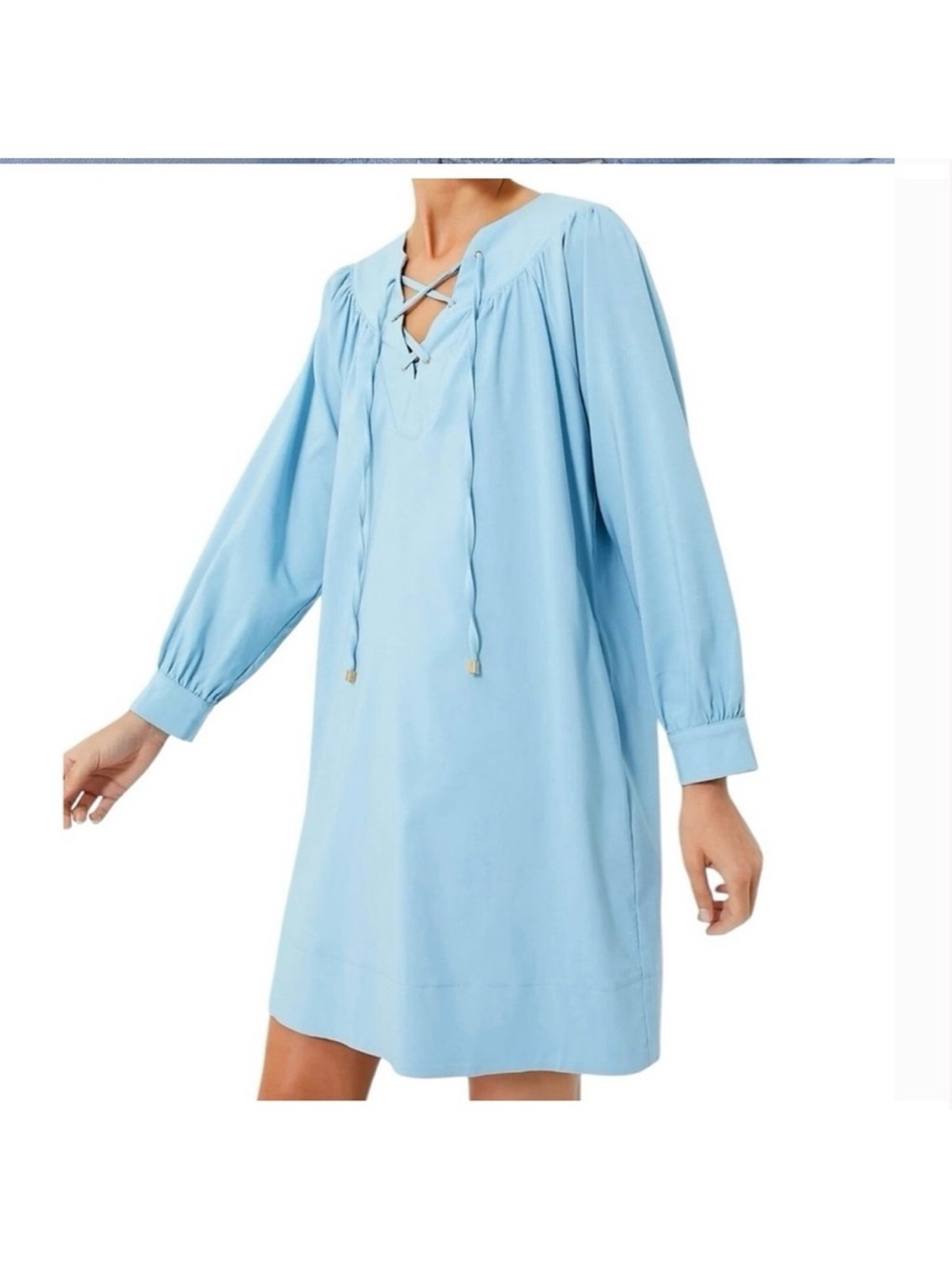 Tuckernuck Pomander Place Baby Blue Robbie Dress long sleeve lace up strappy  M